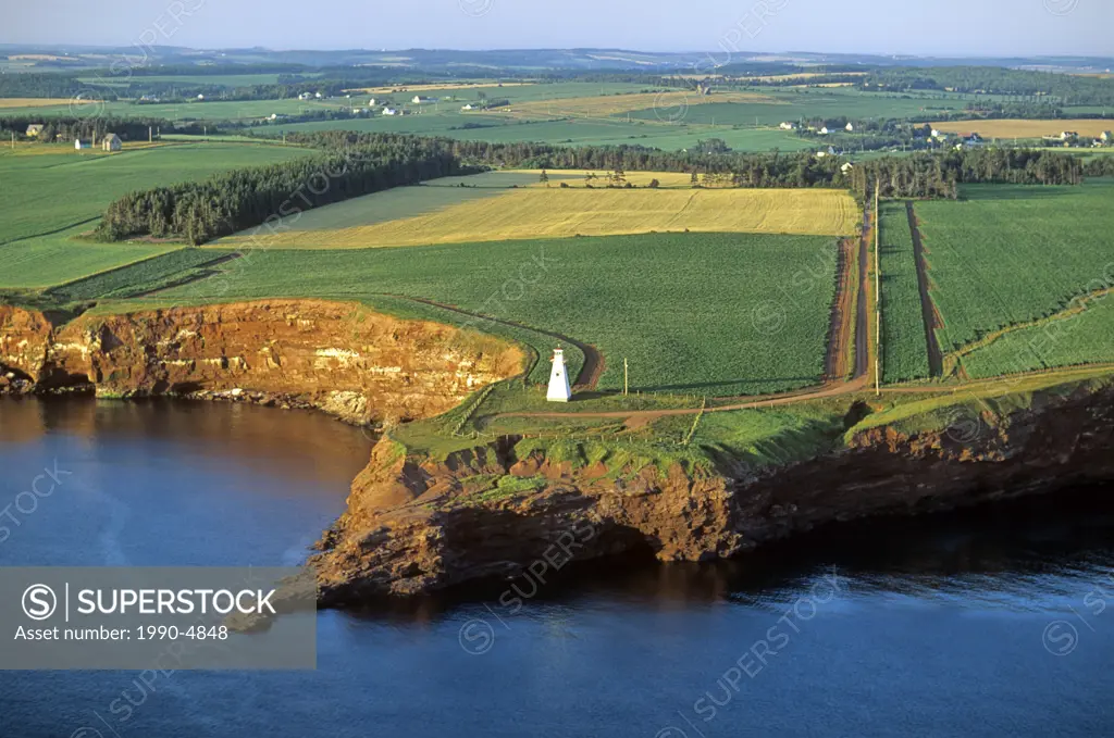 Aerial of Cape Tryon Lighthouse, Prince Edward Island, Canada