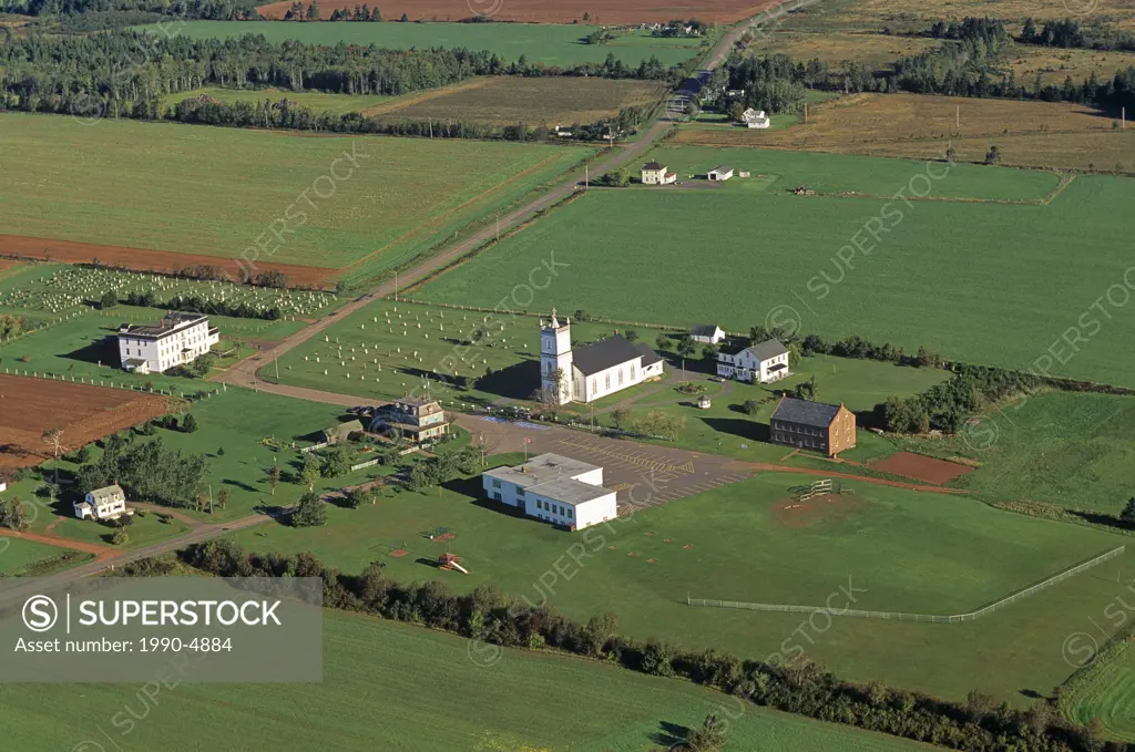 Aerial of Farmers´ Bank, South Rustico a National Historic Site, Prince Edward Island, Canada
