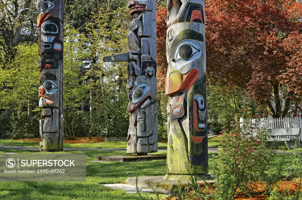 Totem poles, Totem park, Royal BC Museum, Victoria, British Columbia, Canada