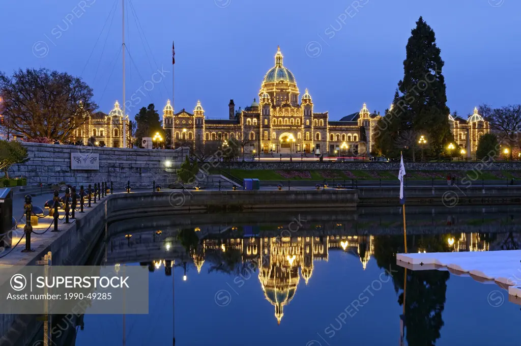 British Columbia Legislature and reflection, Inner Harbour, Victoria, British Columbia, Canada