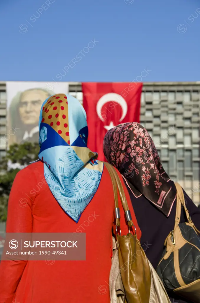 Portrait of Mustafa Kemal Atatürk and Turkish Flags, Istanbul, Turkey