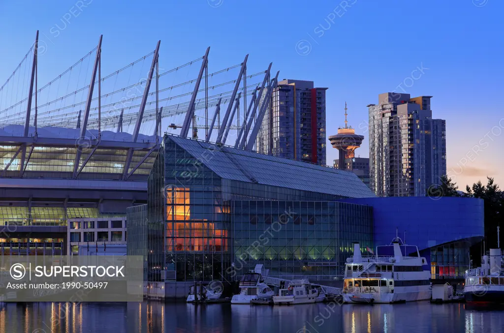 The Edgewater Casino and BC Place with Harbour Centre in the background, Vancouver, BC, Canada
