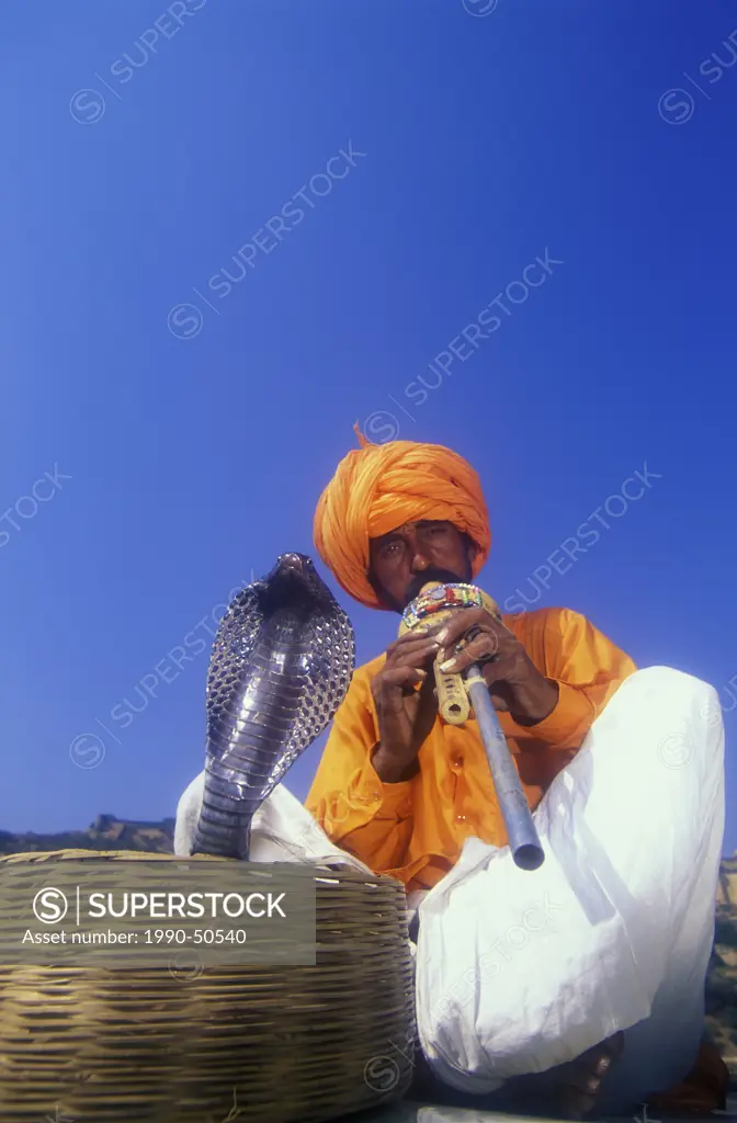 Snake charmer at Ajmer Fort in Rajasthan, India.