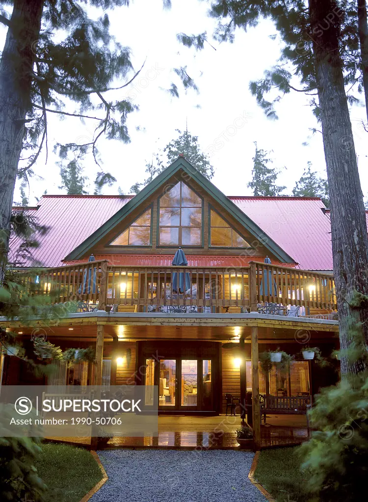 The main lodge at Hakai Beach Resort in British Columbia, Canada
