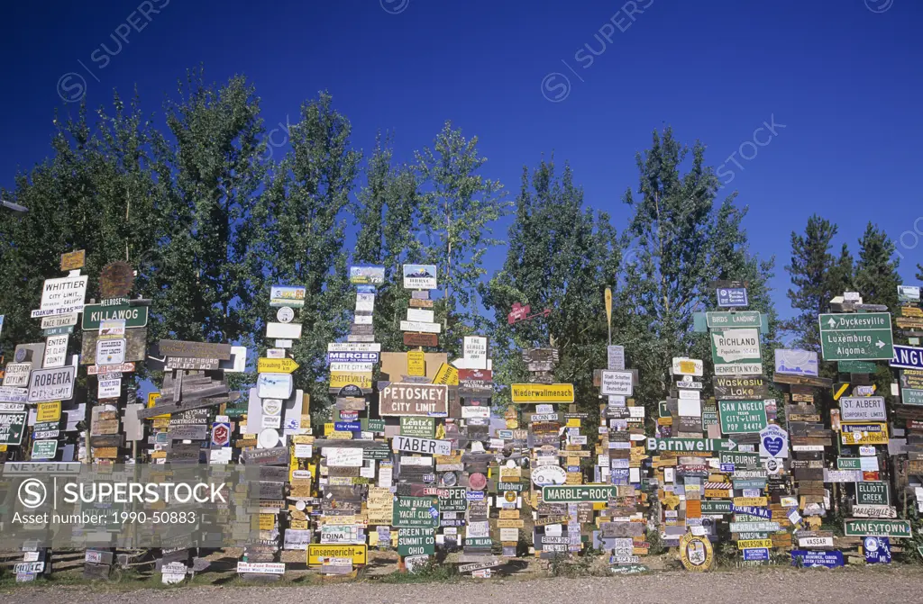 Signpost Forest, Watson Lake along Alaska Highway, Yukon Territory, Canada.