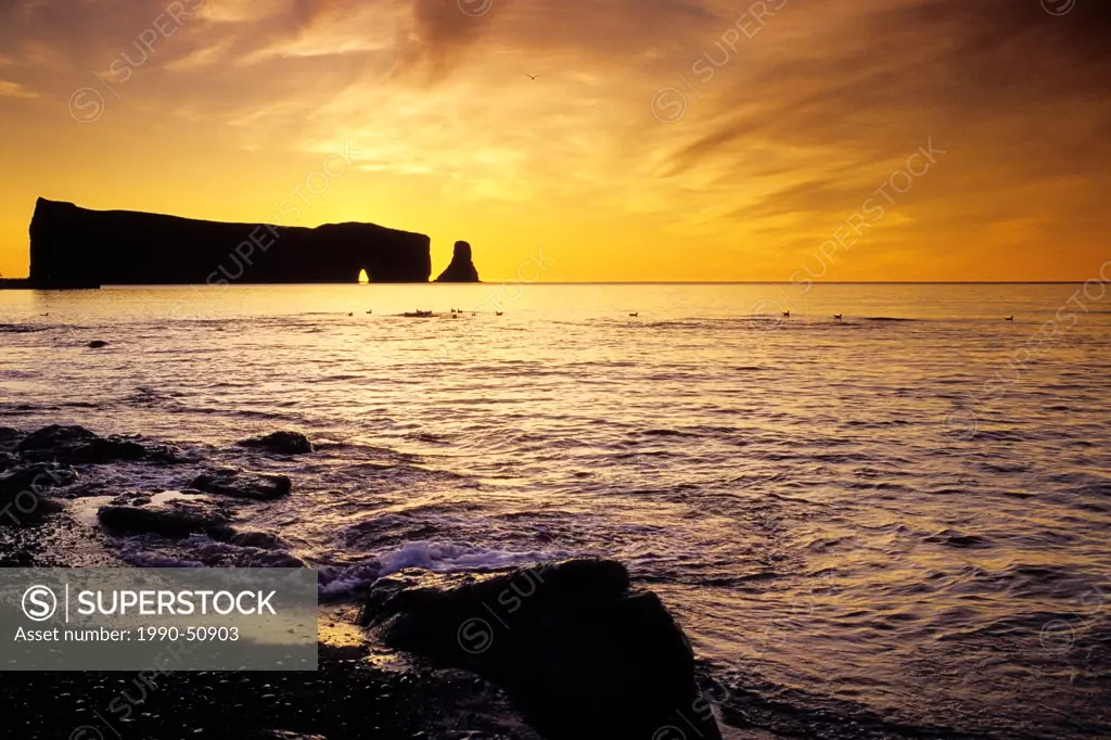 Perce Rock at sunrise, Perce, Gaspe, Quebec, Canada