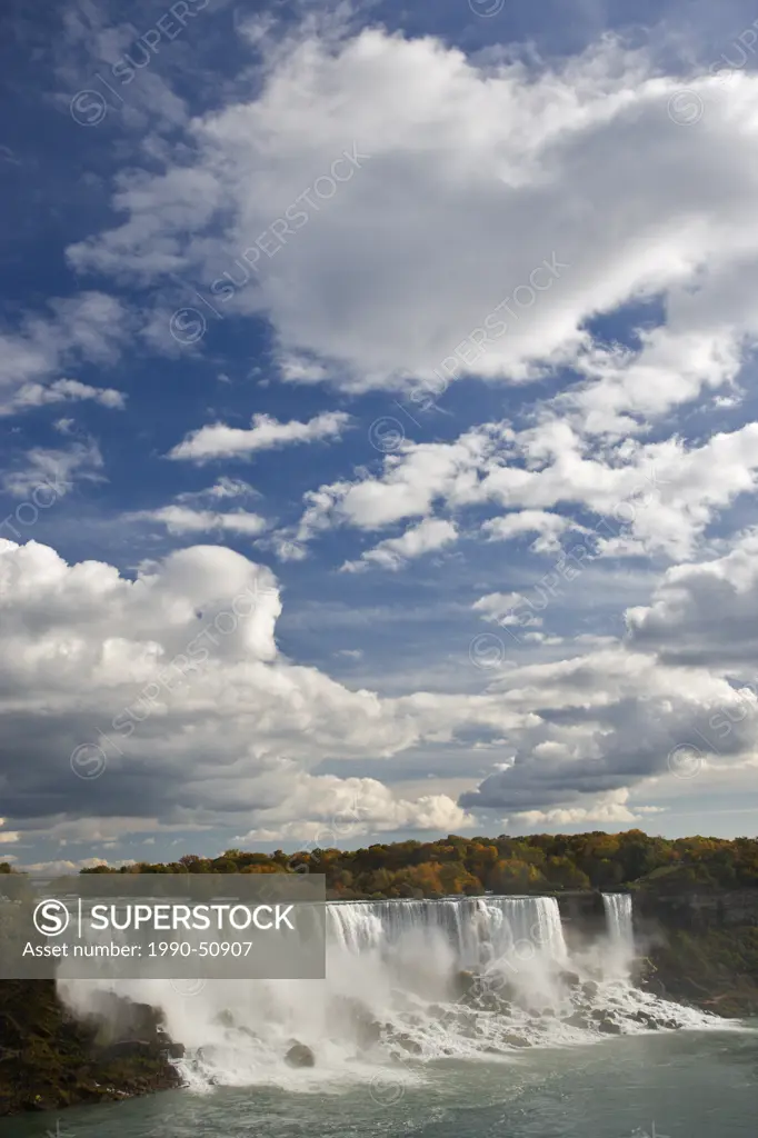 The American Falls on the Niagara River looking towards Niagara Falls, New York, USA