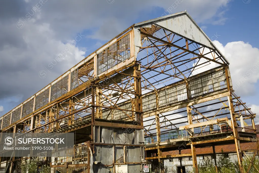 Old industrial waterfront building structure, Lonsdale Quay, North Vancouver, British Columbia, Canada