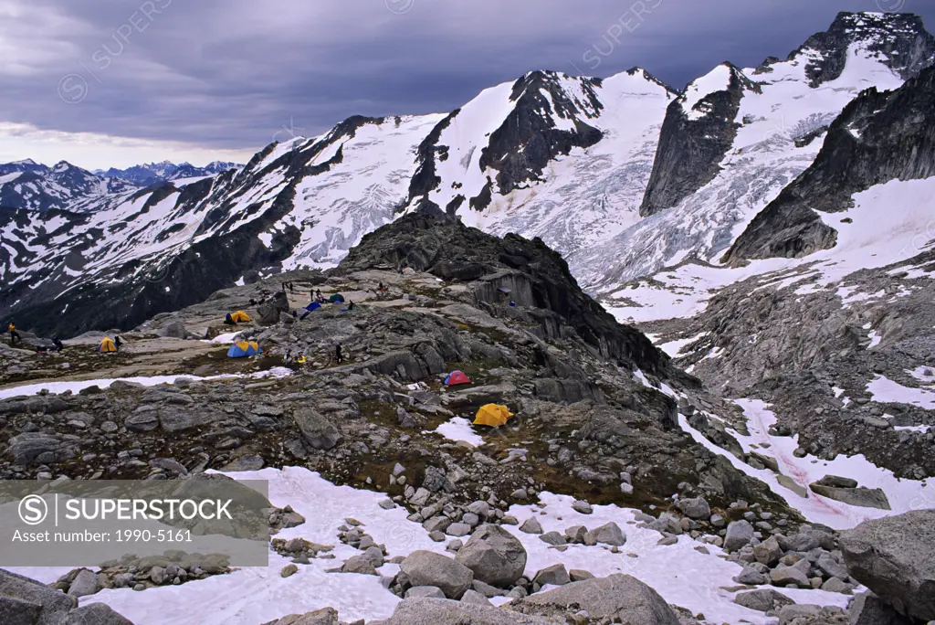 Climber´s tents, Appleby camp, Bugaboo Glacier Provincial Park, British Columbia, Canada