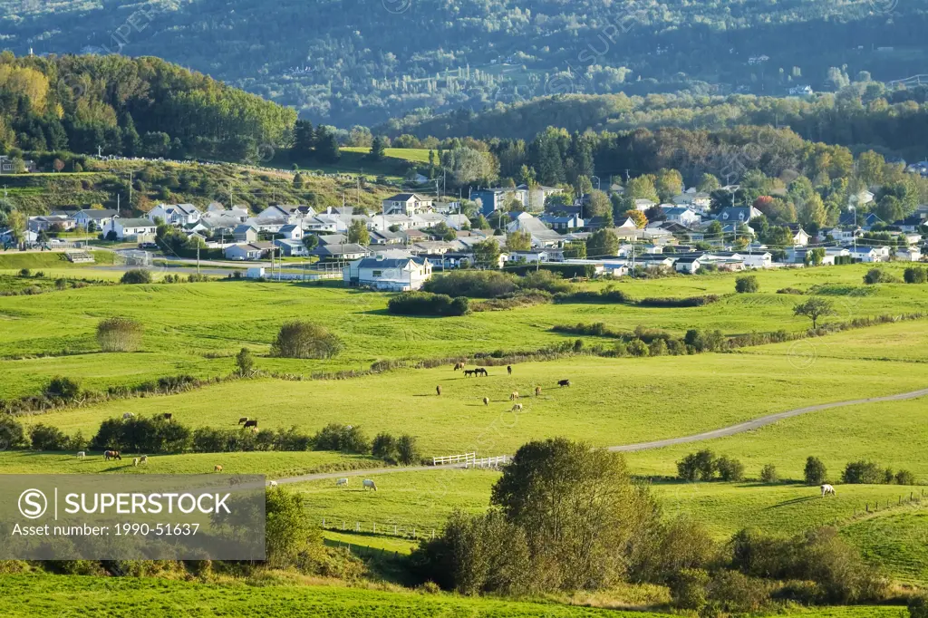 Picturesque suburb of La Malbaie in close proximity to farms and pastures, Charlevoix, Quebec, Canada