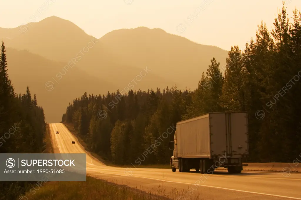 Traffic on Trans Canada Highway near Field, British Columbia, Canada.