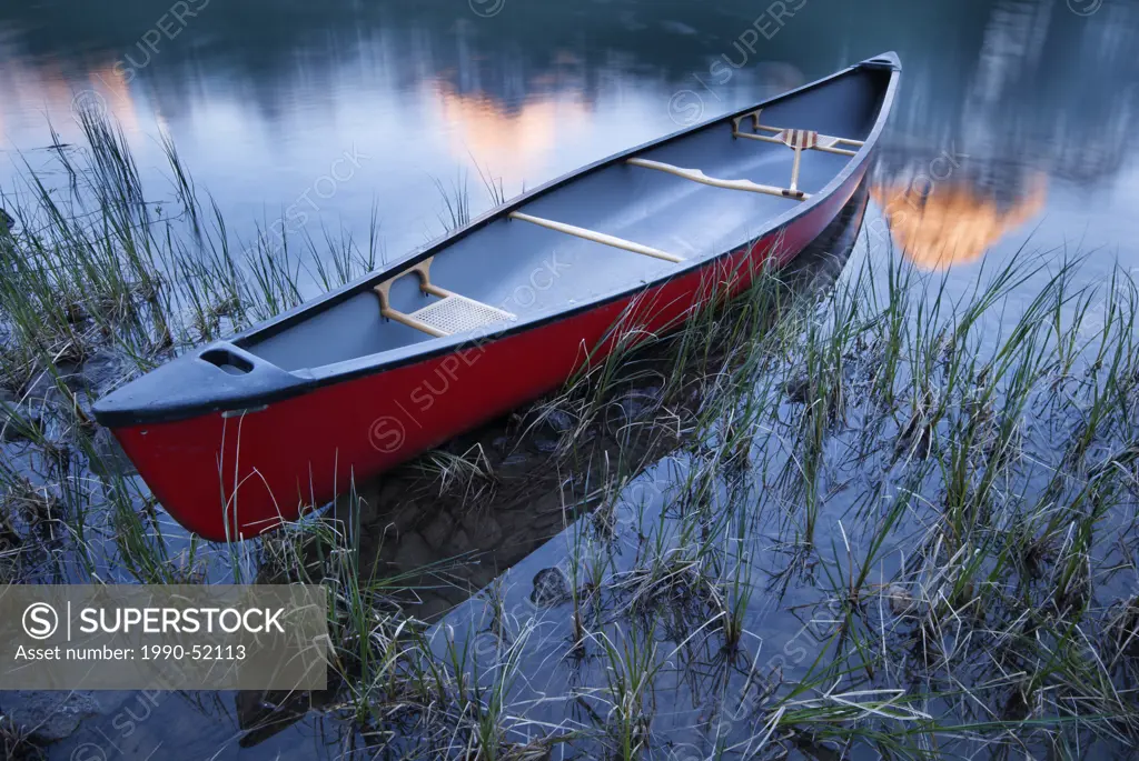 Canoe at Waterfowl Lake, Banff National Park, Alberta, Canada