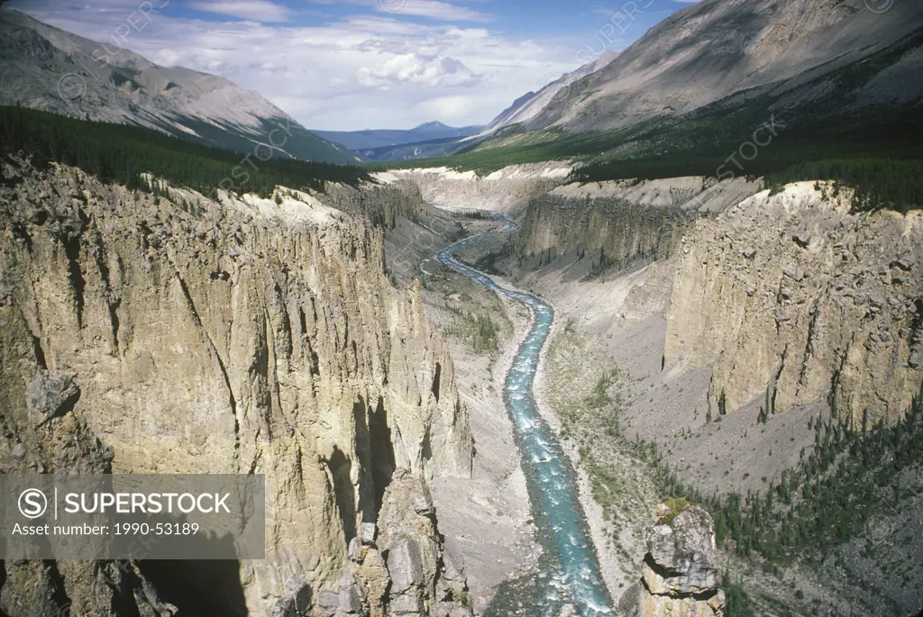 Aerial of Wokkpash Gorge in Stone Mountain Provincial Park, British Columbia, Canada.