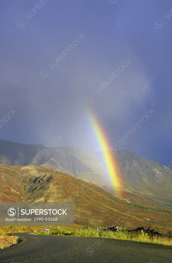 Rainbow over the Dempster Highway in the Tombstone Mountains, Yukon Territory, Canada.