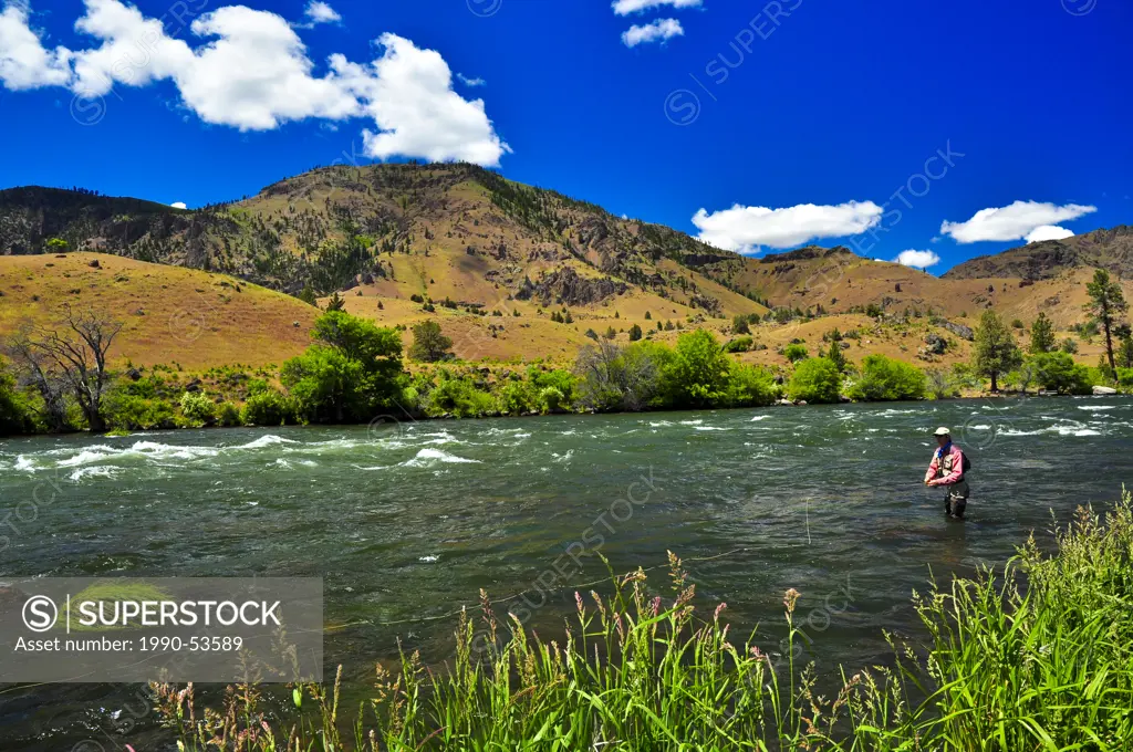 Man fly fishing, Deschutes River, Oregon, United States of America
