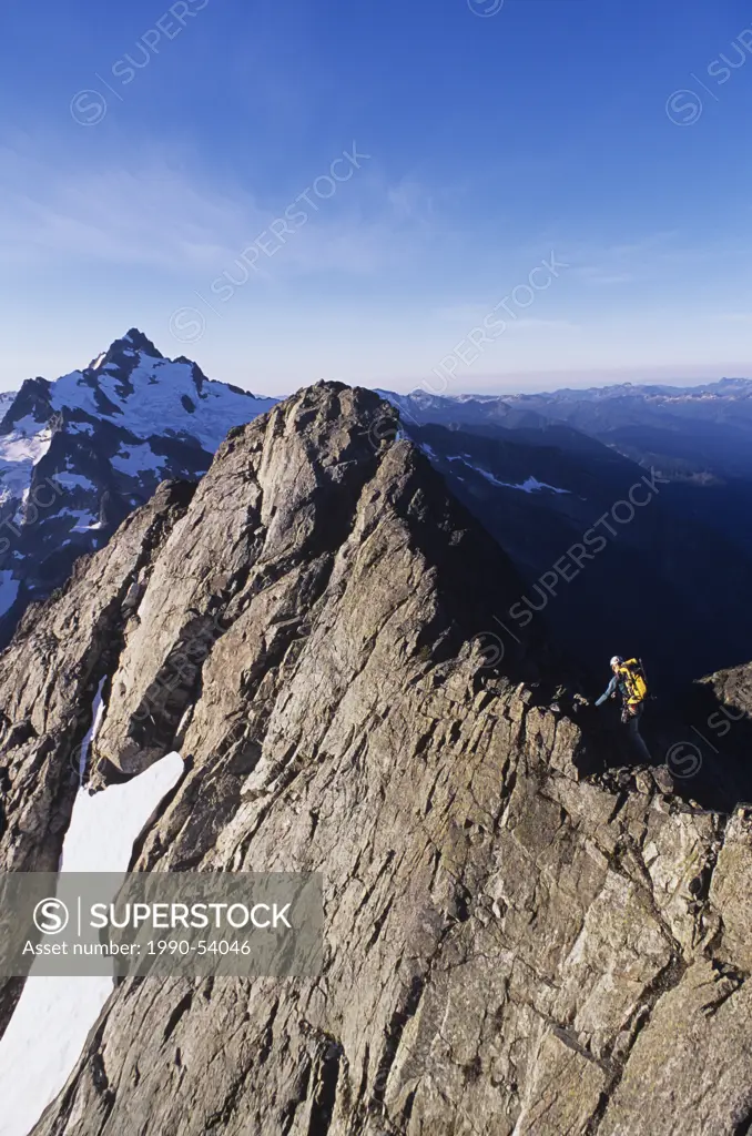 Climber on the Tantalus Traverse, Coast Mountains in southern British Columbia, Squamish, Canada