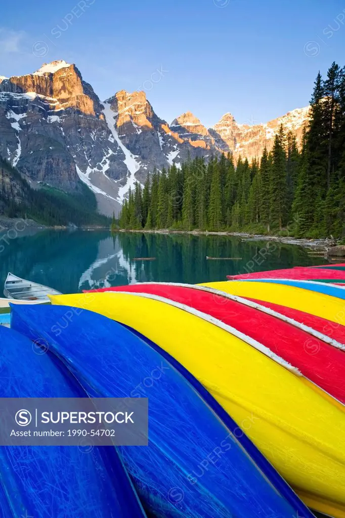 Canoes at Moraine Lake, Banff National Park, Alberta, Canada