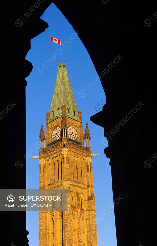 The Peace Tower of the Canadian Parliament Buildings, Ottawa, Ontario, Canada