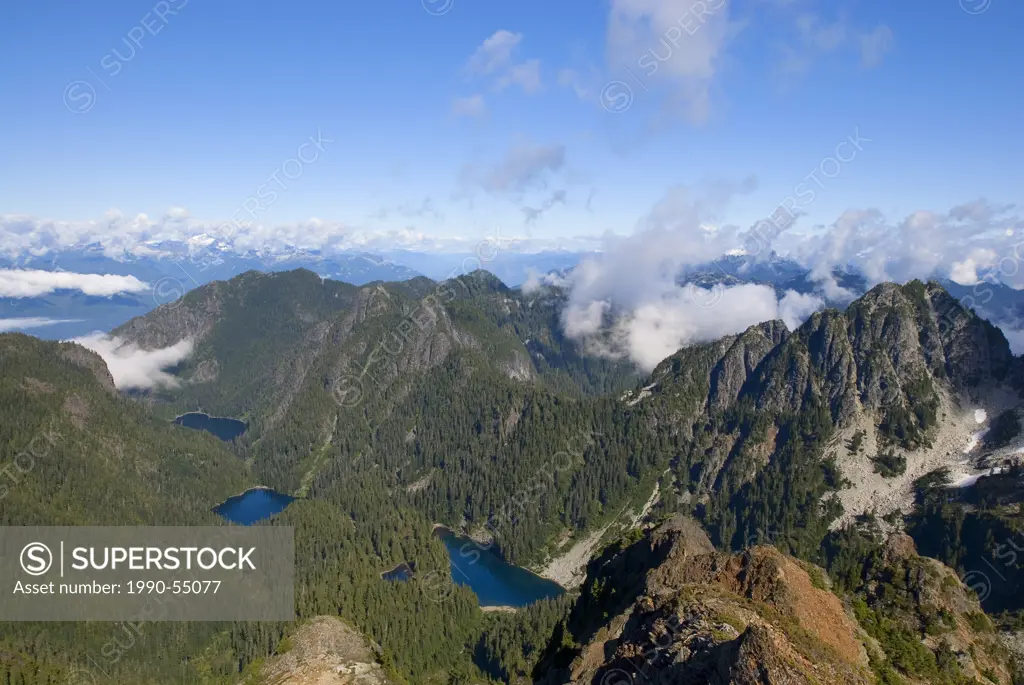 Deeks Lakes seen from the summit of Mount Brunswick Coast Mountains, British Columbia, Canada.