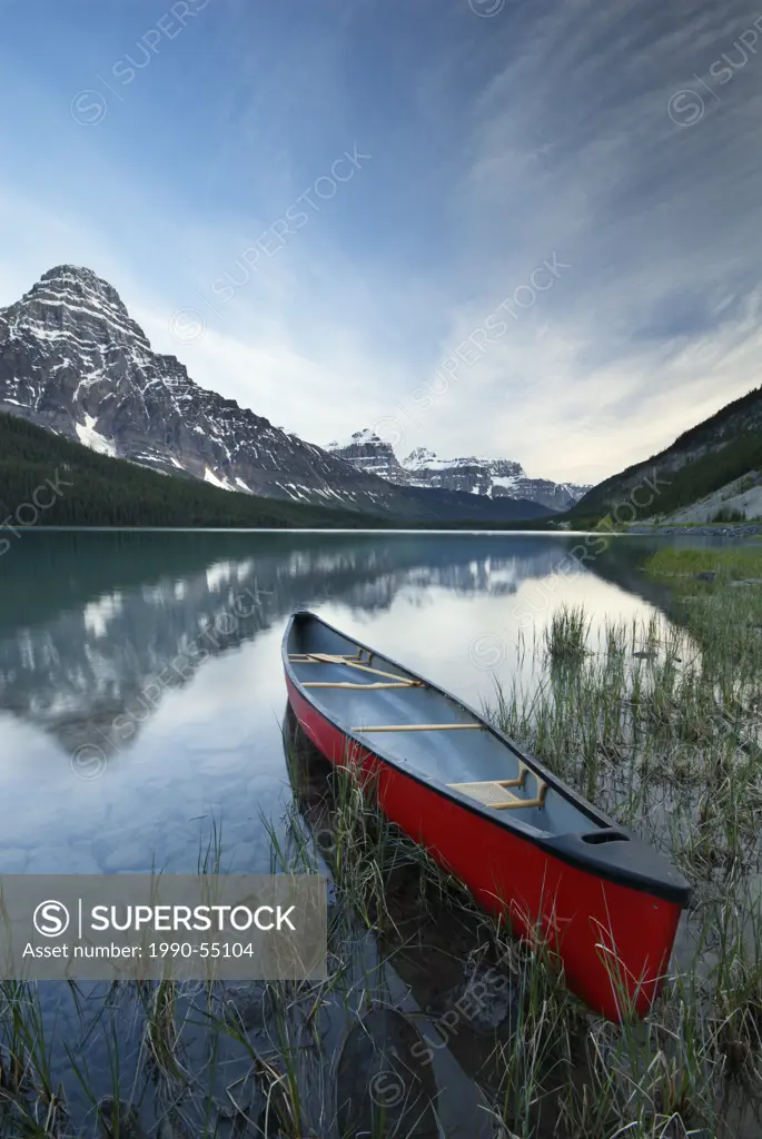 Canoe and Mount Chephren, Lower Waterfowl Lake, Banff National Park, Alberta, Canada