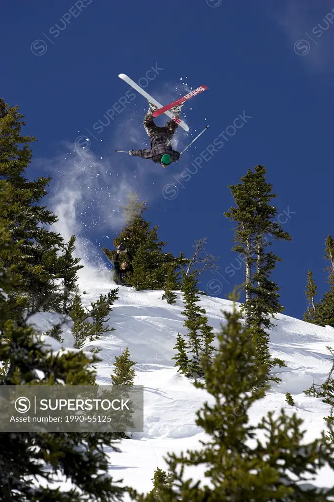 Skiier in backcountrey in Braelorne B.C, Canada, near Gold bridge