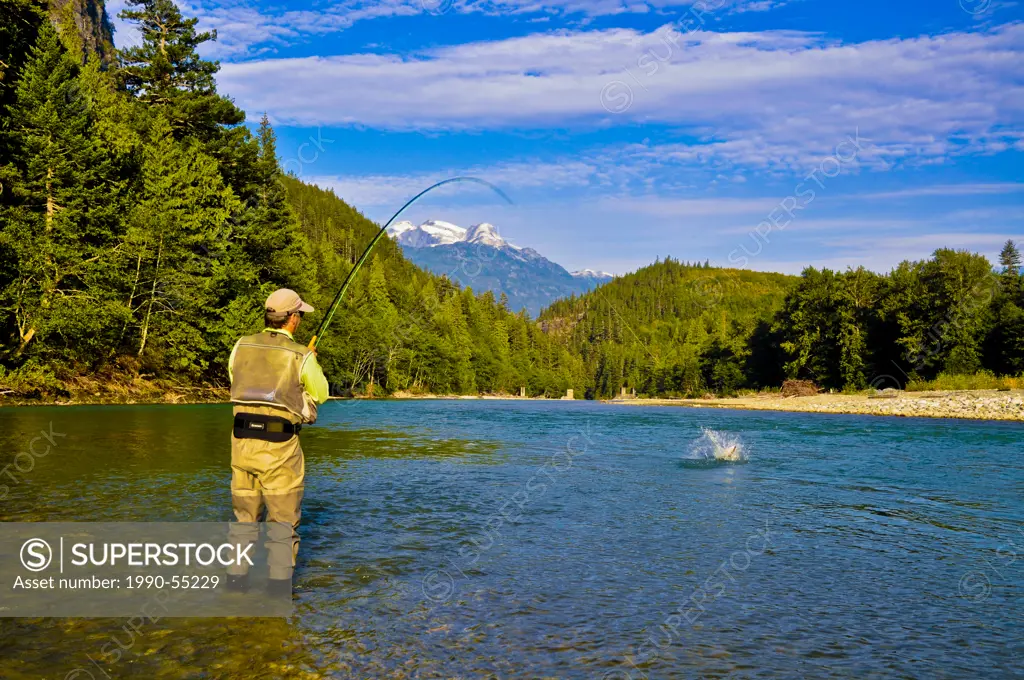 Man fly fishing, Dean River, British Columbia, Canada