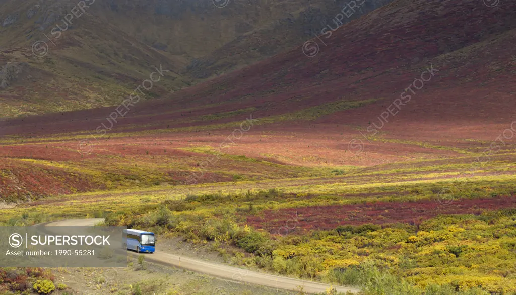 Tour bus, Dempster Highway, Tombstone Territorial Park, Yukon Territory, Canada