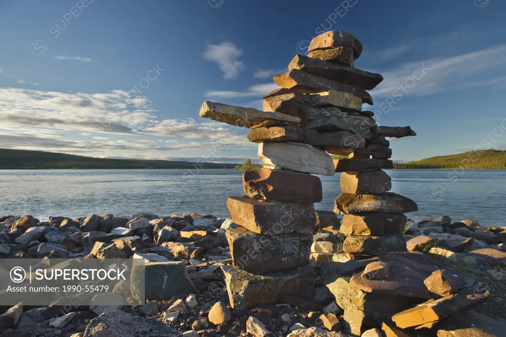 Inukshuk along the shores Of Great Slave Lake, Northwest Territories, Canada.