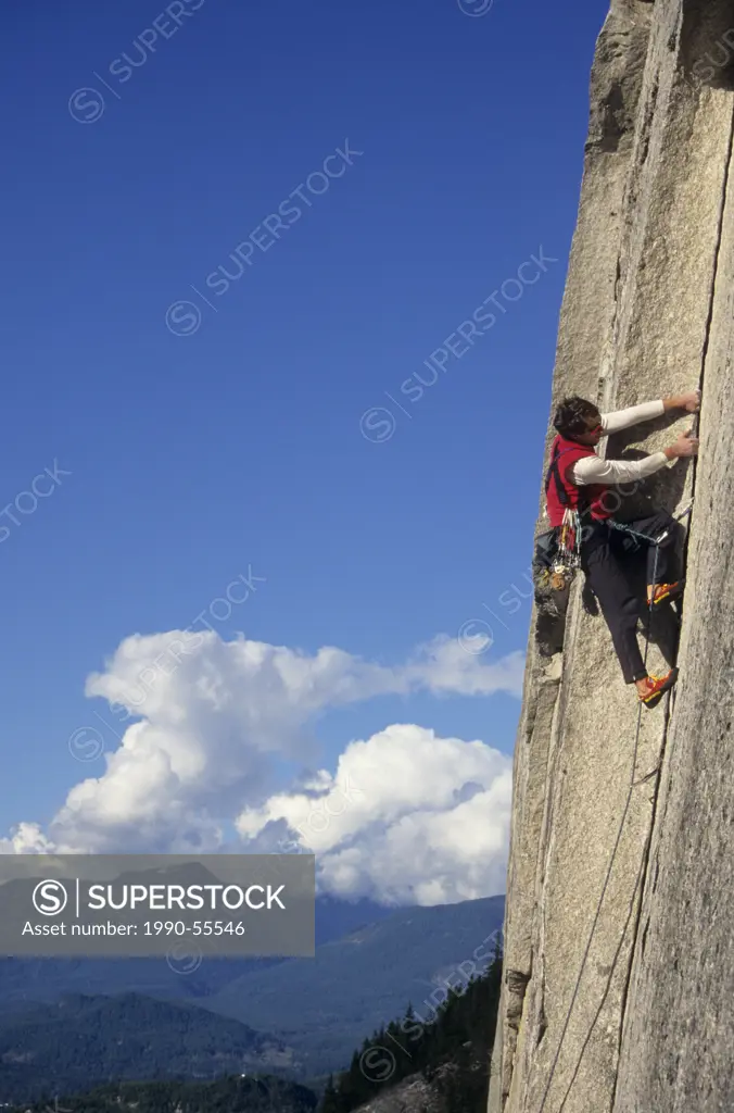 Tourist attractions in Squamish include the Stawamus Chief, a huge cliff_faced granite massif favoured by rock climbers, Squamish, British Columbia, C...