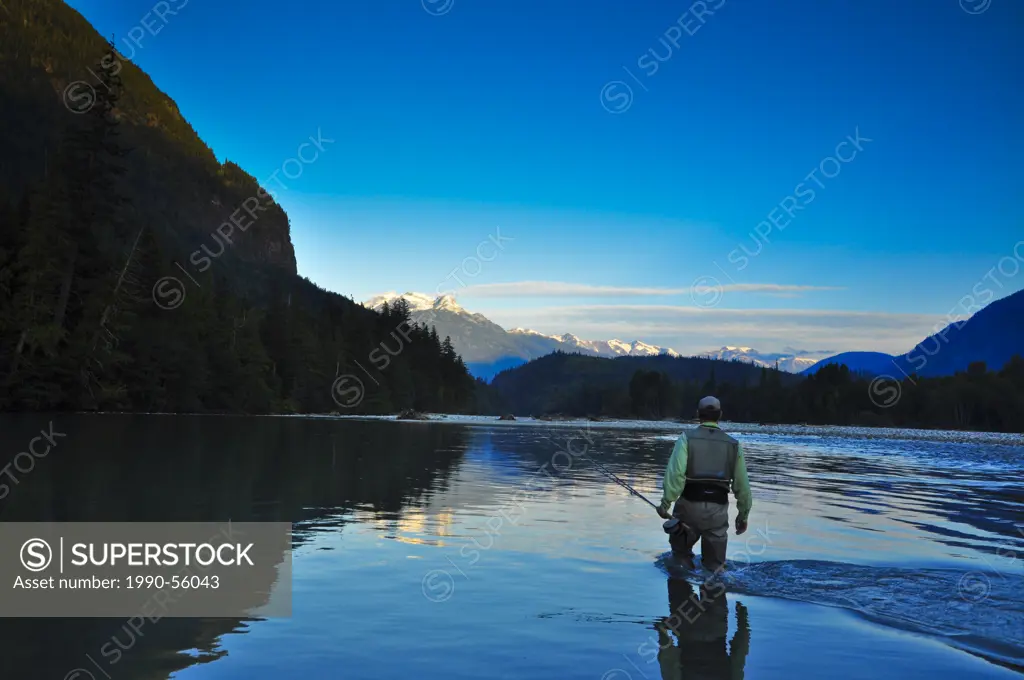 Man fly fishing, Dean River, British Columbia, Canada
