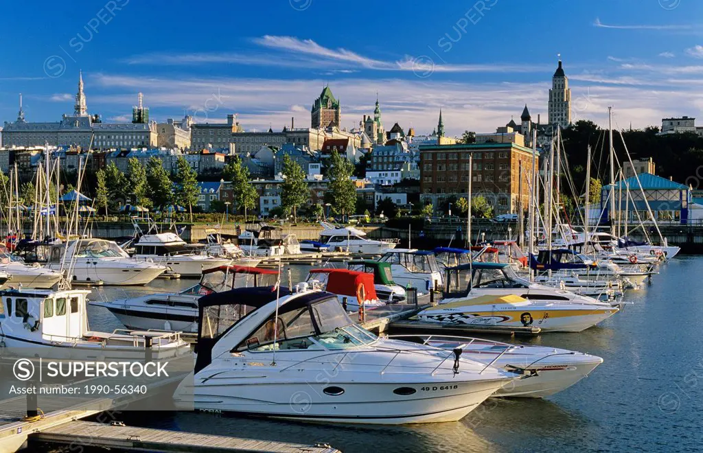 Marina with historic old Quebec in the background, Quebec City, Quebec, Canada