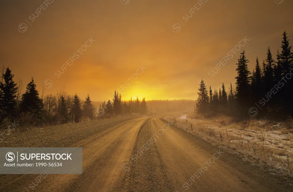 The Campbell Highway near Ross River at sunrise, Yukon, Canada.