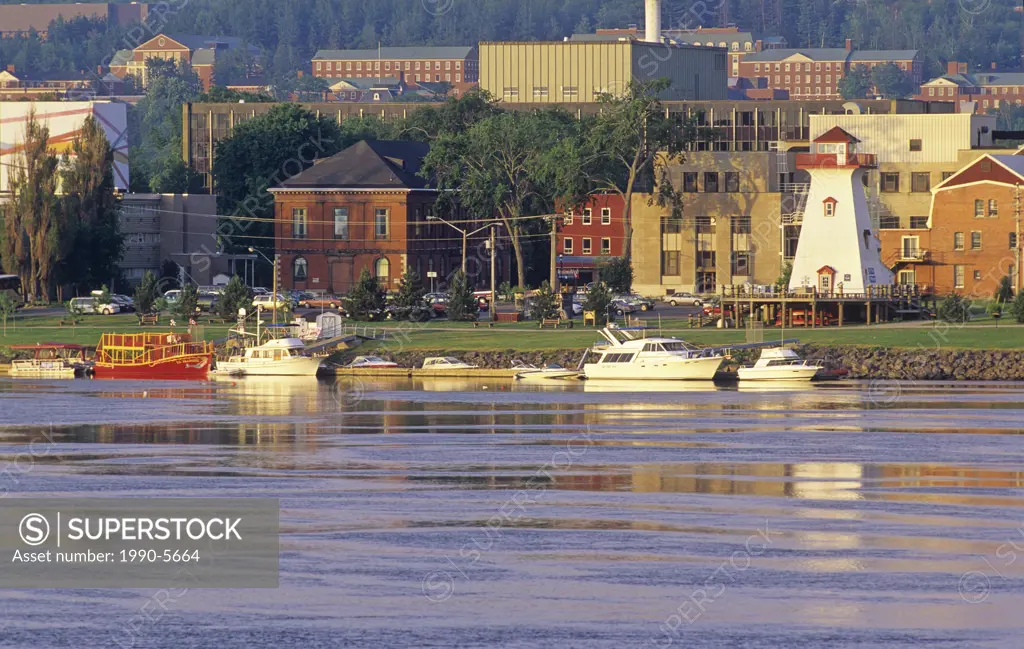 view of Regent Street Wharf on the Saint John River in Fredericton, New Brunswick, Canada