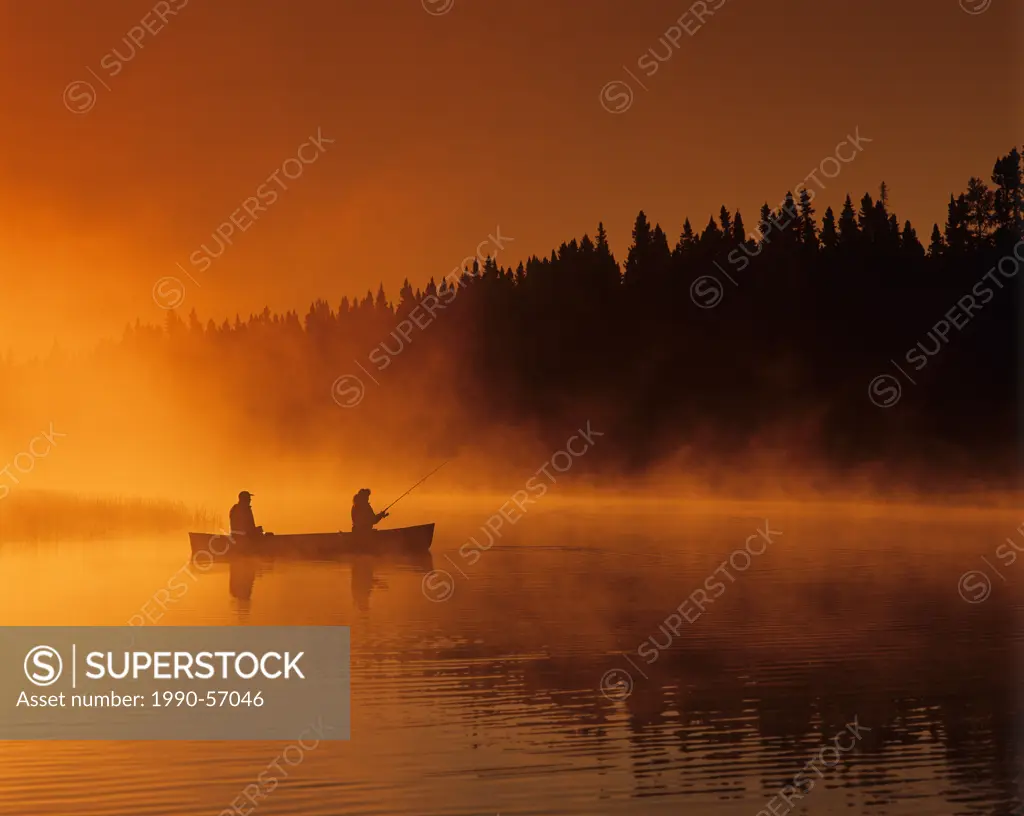 Canoeing and fishing, Whiteshell River, Whiteshell Provincial Park, Manitoba, Canada