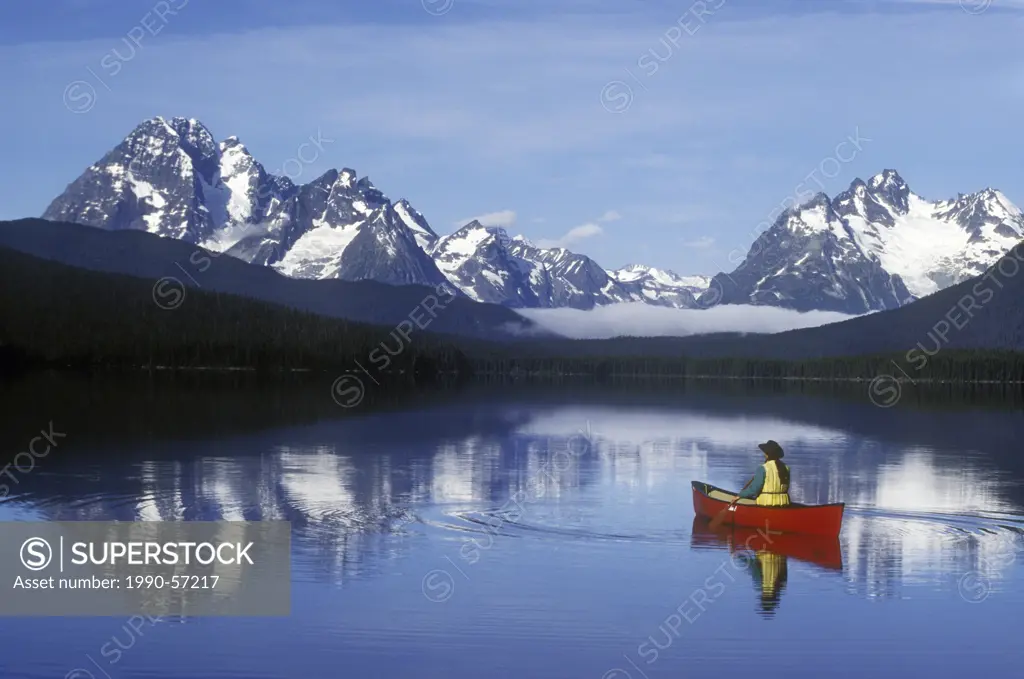 Canoeing on the Turner lakes, Tweedsmuir Park, British Columbia, Canada.