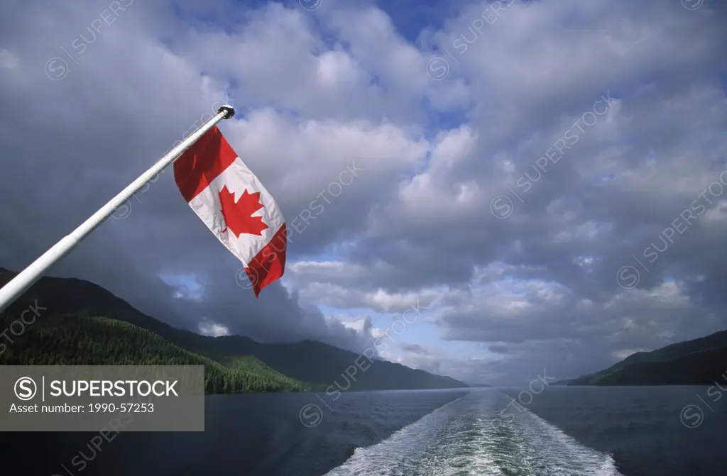 stern view from ferry ´Queen of the North´, Central Coast along Inside Passage, British Columbia, Canada.