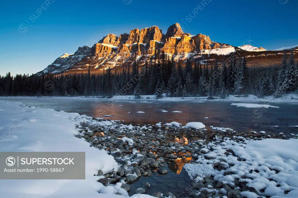 Castle Mountain and the Bow River, Banff National Park, Alberta, Canada
