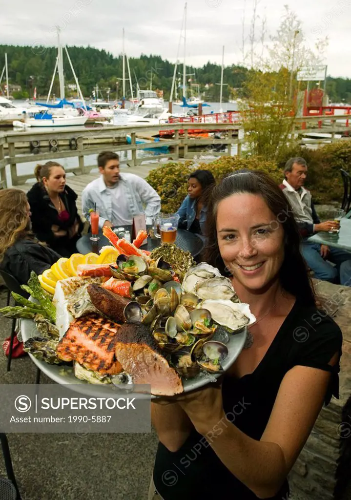 Fresh seafood platter, served up on the outside deck of the Oystercatcher restaurant, Ganges, Salt Spring Island, British Columbia, Canada