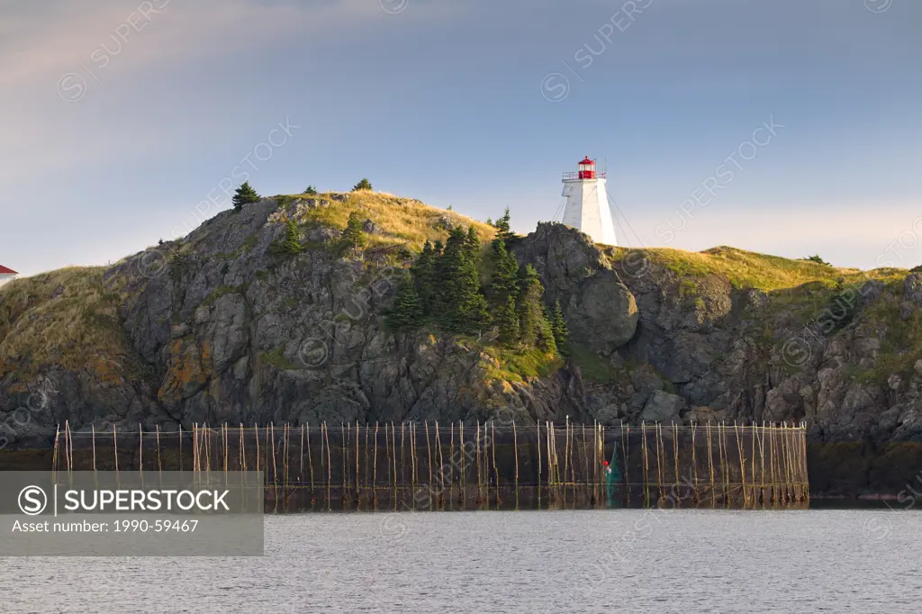 Weir net off Swallowtail Lighthouse, Grand Manan Island, Bay of Fundy, New Brunswick, Canada