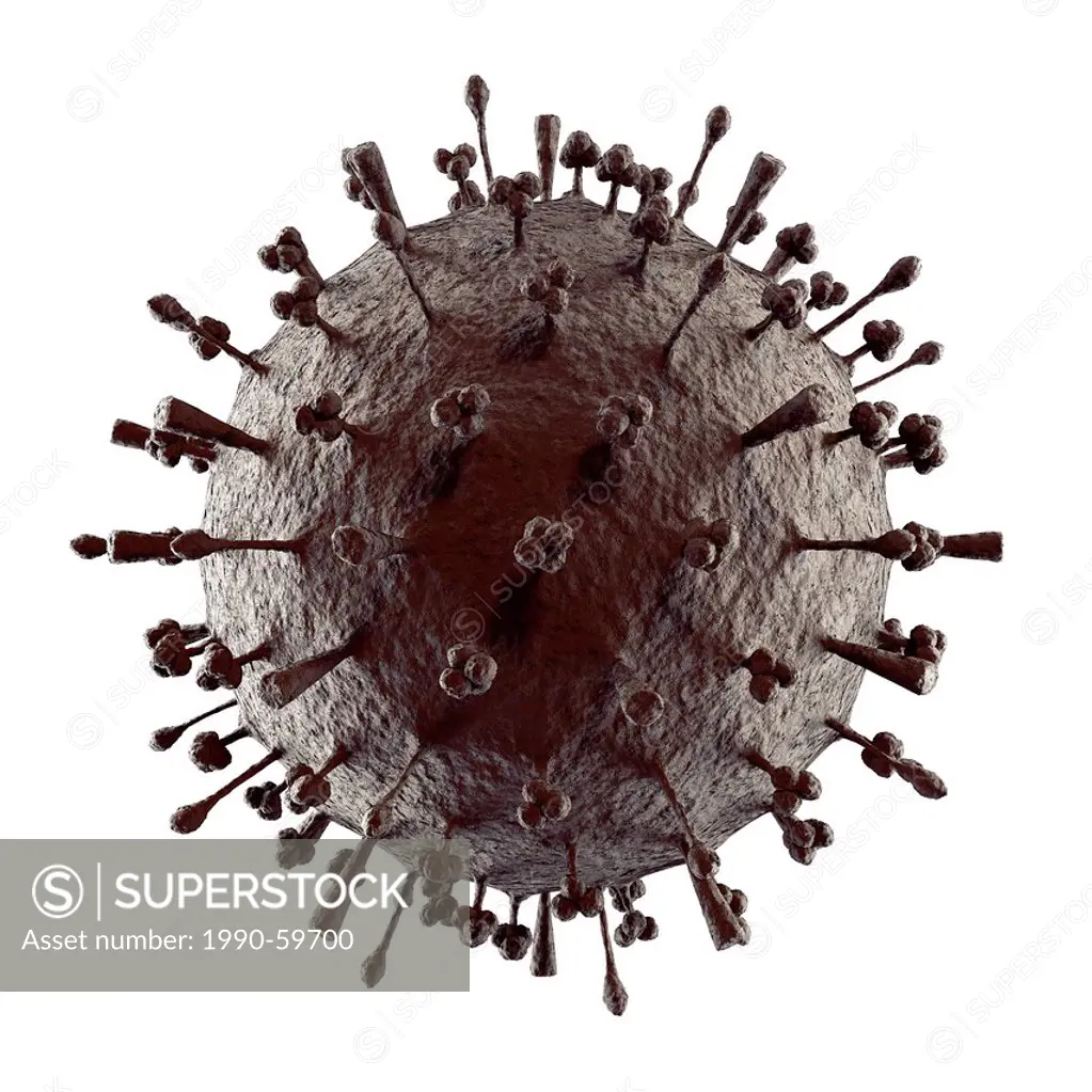 Flu virus H1N1 H5N1 influenza A virus particle _ virion. Swine flu, avian flu, canine flu, equine flu particle structure.3D illustration isolated on w...