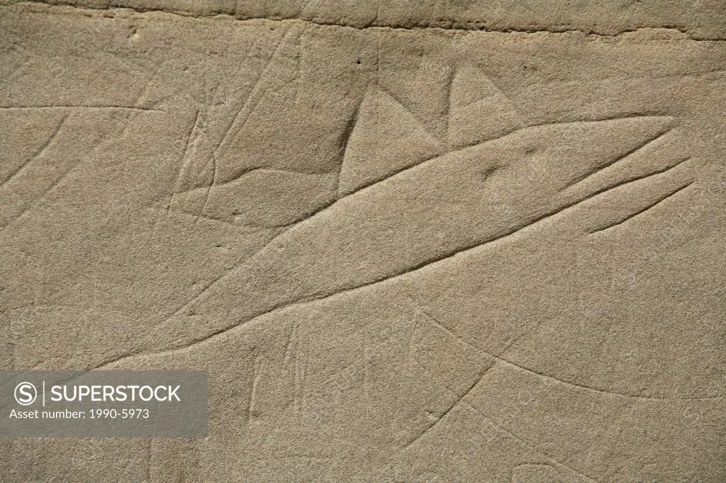 Ancient rock art petroglyph in southern Alberta, Writing-on-Stone Provincial Park, Alberta, Canada
