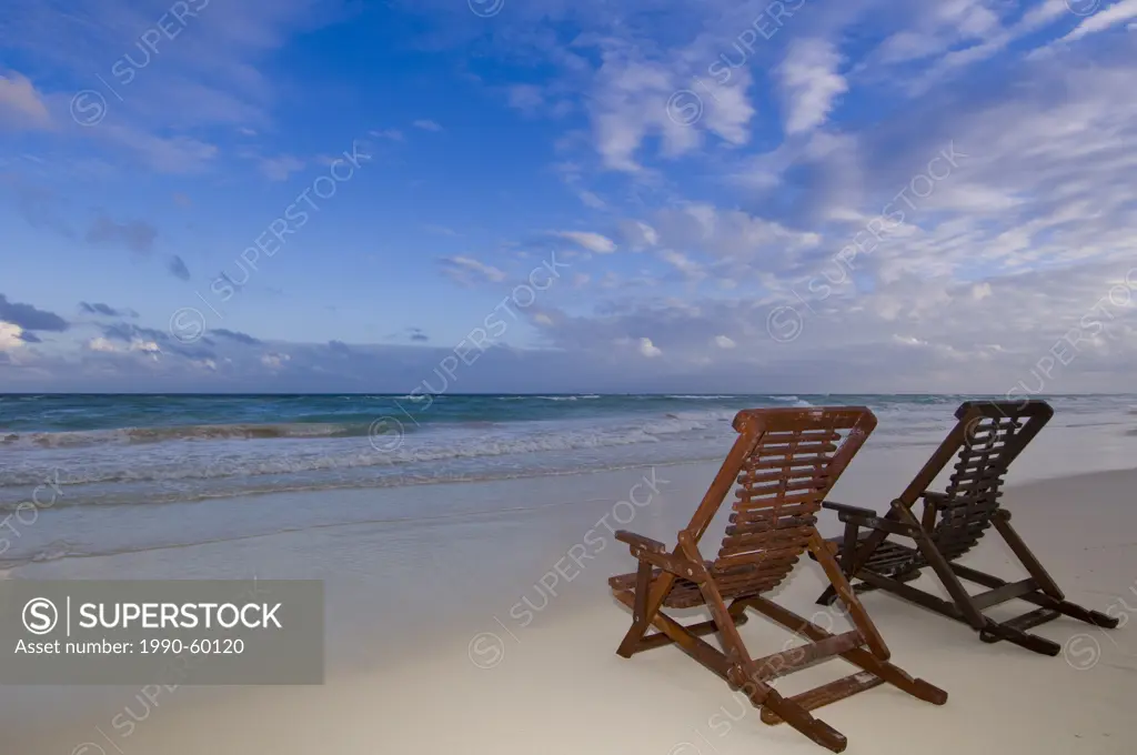 Beach chairs, Tulum Beach, Quintana Roo, Mexico