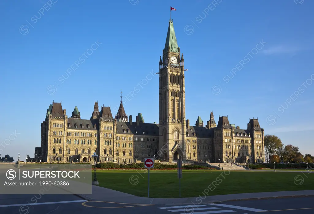 The Peace Tower officially the Tower of Victory and Peace and Centre Block of the Canadian parliament buildings in Ottawa, Ontario