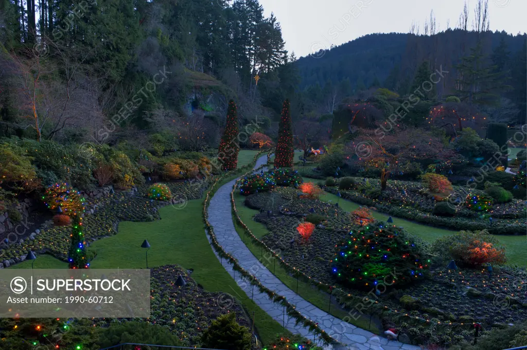 Sunken Gardens, Butchart Gardens, at Christmas time, located near Victoria, British Columbia.