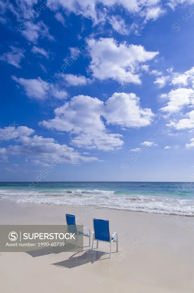 Beach chairs in sunlight, Tulum Beach, Quintana Roo, Mexico