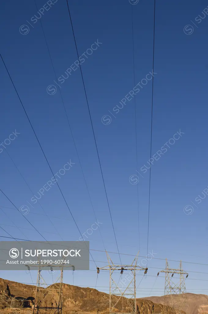 Electrical power transmission lines, Hoover Dam, Nevada, USA