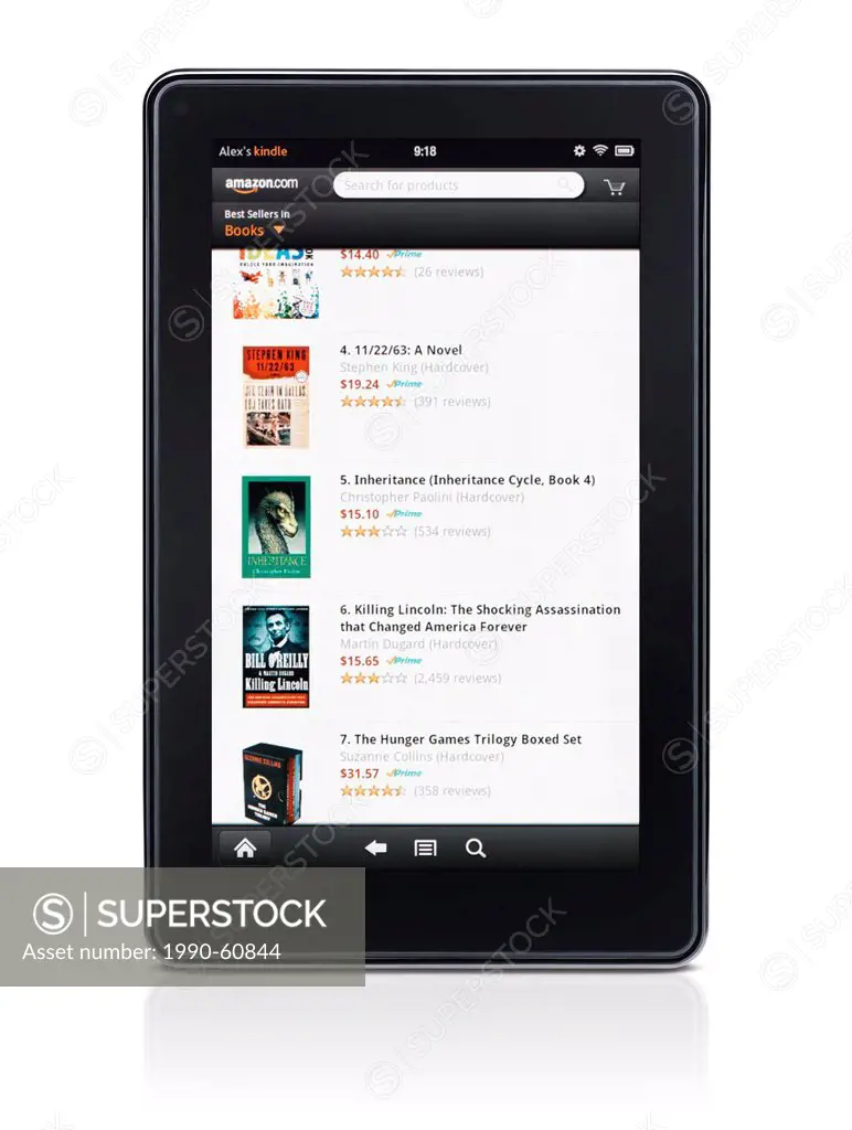Kindle Fire tablet computer e_book reader with Amazon book store on its display isolated on white background with clipping path
