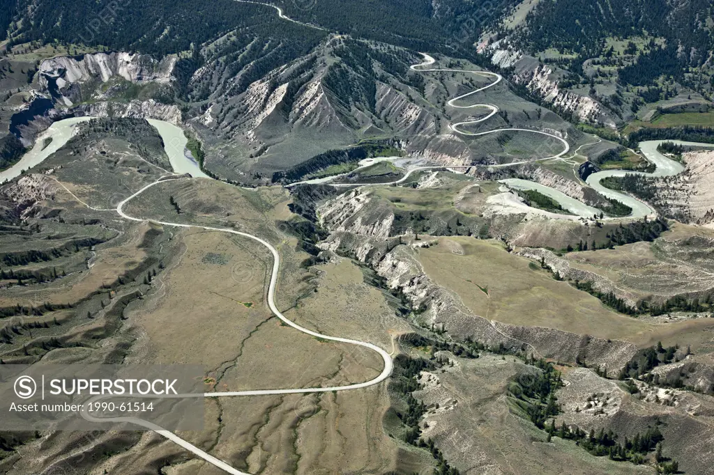 Aerial photography Farwell Canyon over the South Cariboo Chilcotin region of British Columbia Canada