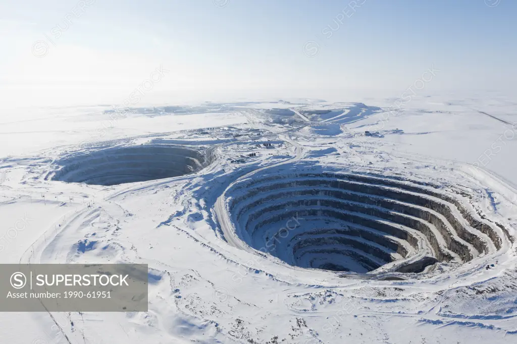 Diavik Rio Tinto Diamond Mine quarries, Lac de Gras kimberlite field, Northwest Territories, Canada