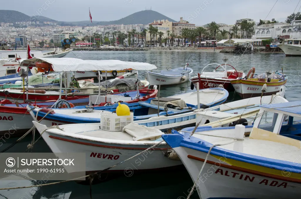 Fishing boats in Kusadasi, a resort town on Turkey´s Aegean coast in Aydin Province